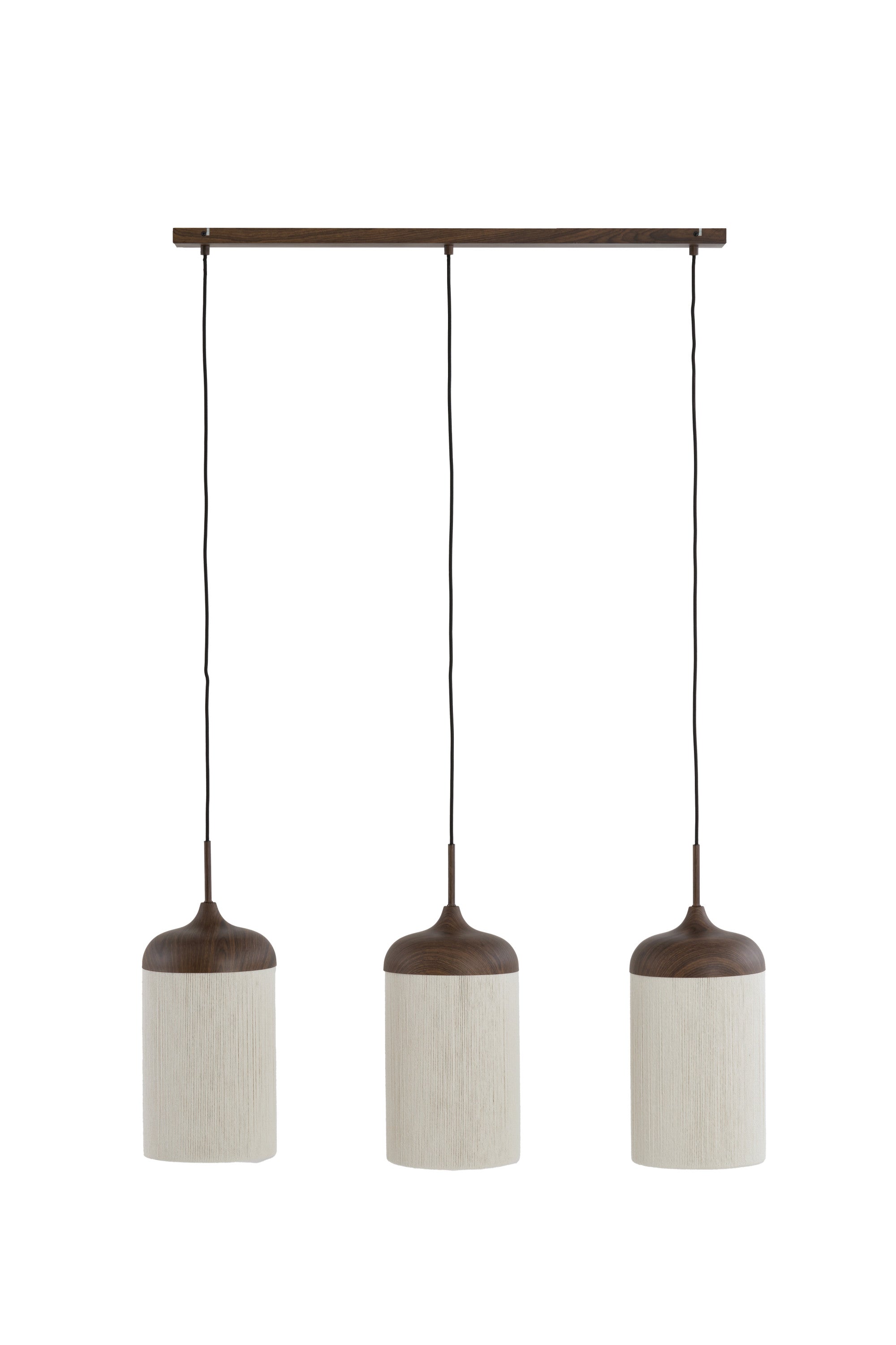 Dania Dark Brown Wood Effect & Cream Rope 3 Light Pendant Light 90cm