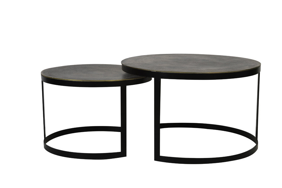 Trelo Set of 2 Antique Bronze/Black Metal Round Coffee Tables Nest