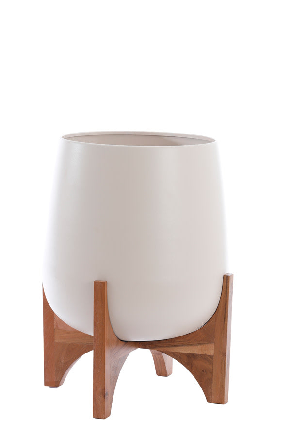 Karuna Wood & Matt Cream Decorative Planter on Stand 53cm