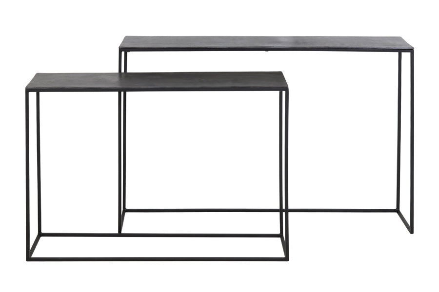 Boca Set of 2 Raw Lead Antique Matt Black Metal Console Tables