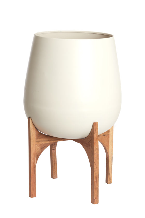 Karuna Wood & Matt Cream Decorative Planter on Stand 82cm