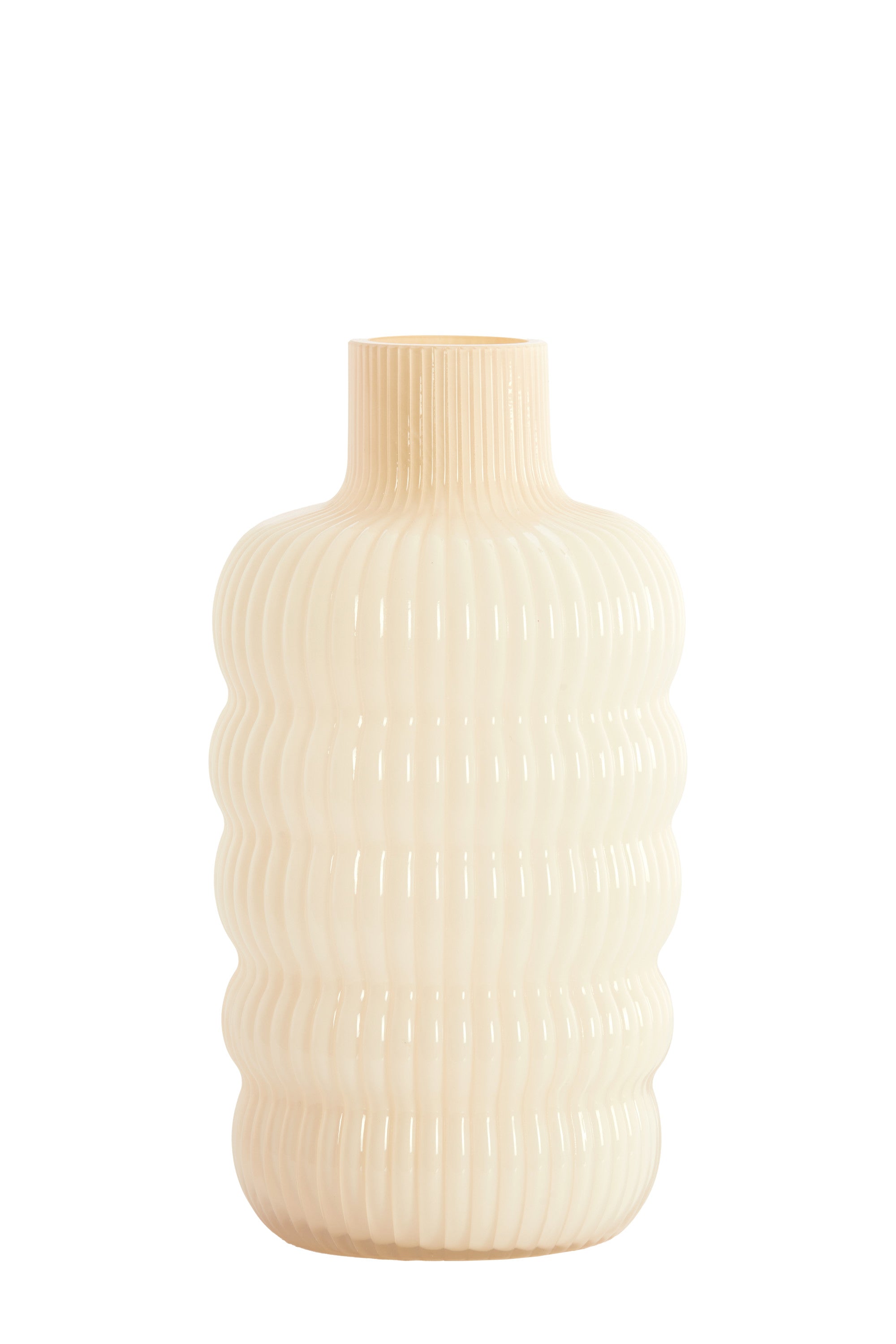 Lunette Cream Ribbed Glass Vase