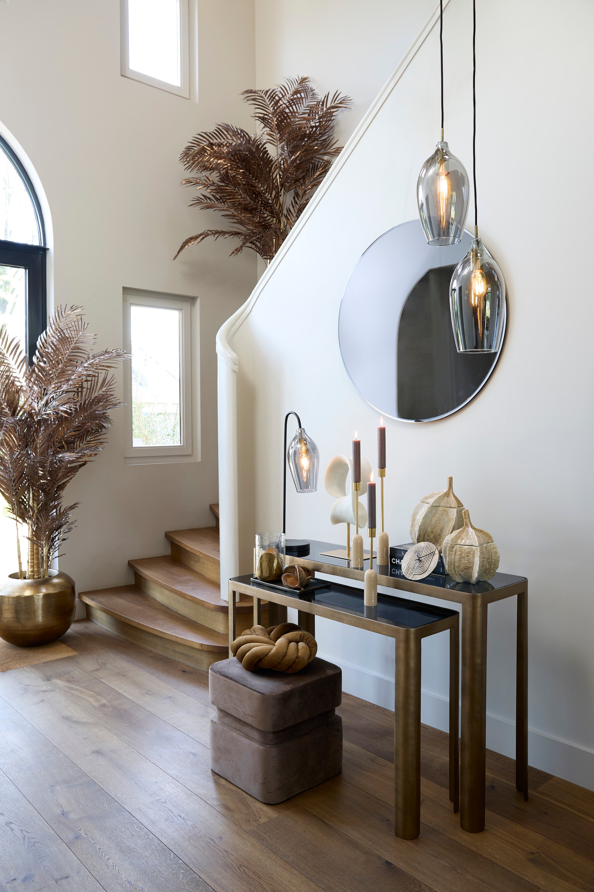 Oxe Set of 2 Antique Bronze & Smoked Glass Console Tables