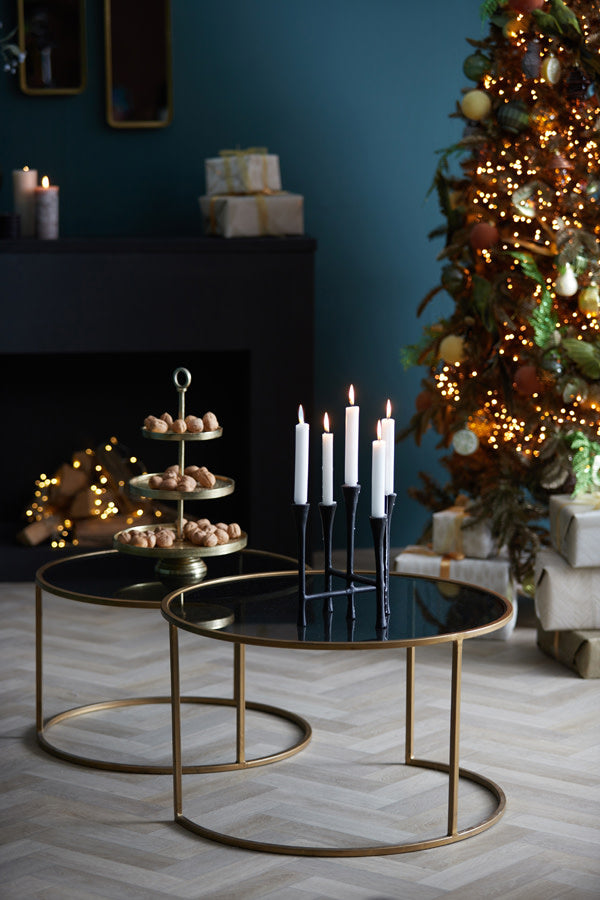 Duarte Set of 2 Smoked Gold Glass Round Coffee Tables Nest