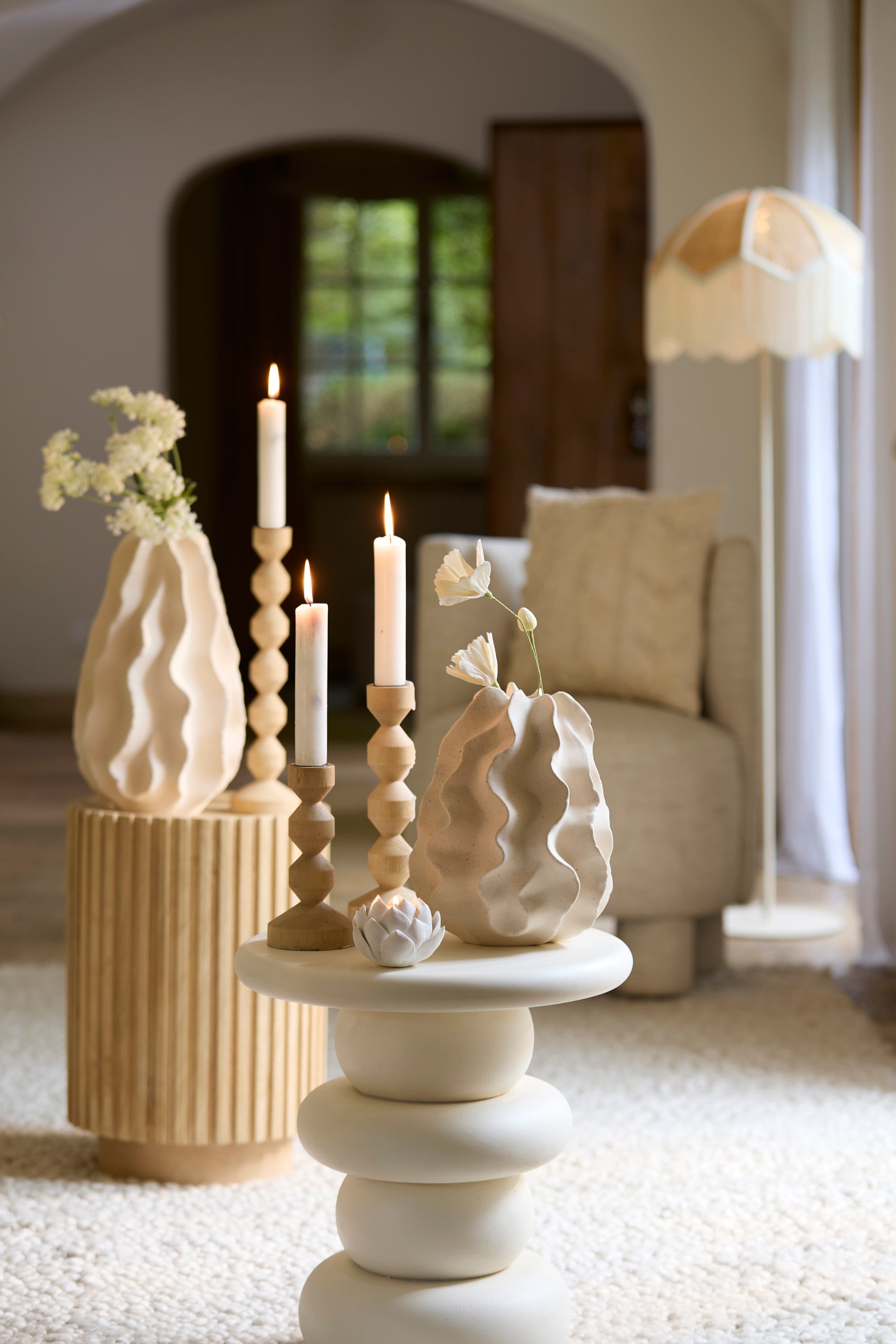 Nelani Matt Cream Wavy Ceramic Vase