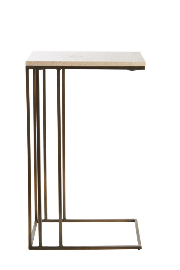 Roshan Sand Travertine & Brown Bronze Rectangular Side Table