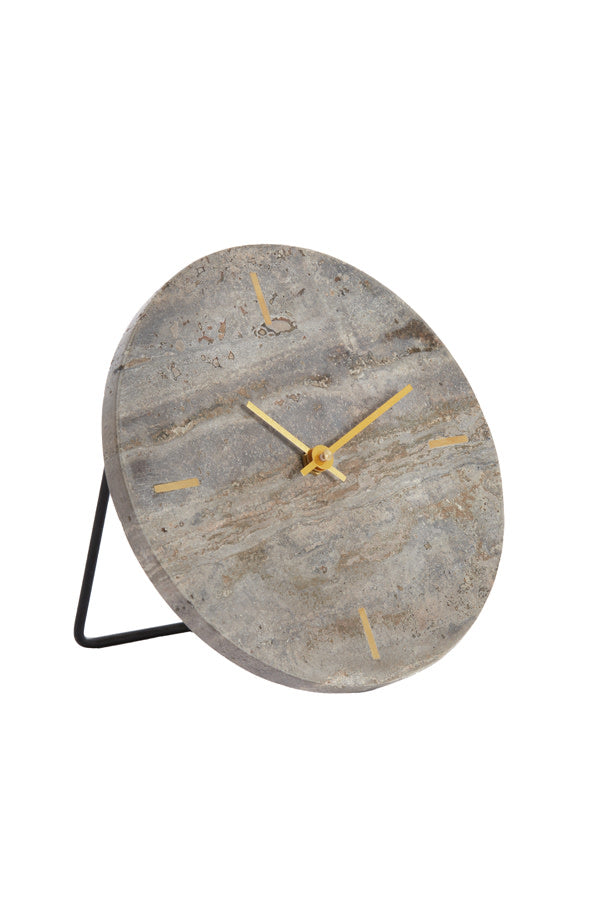 Jenay Brown Travertine Table Clock 20cm