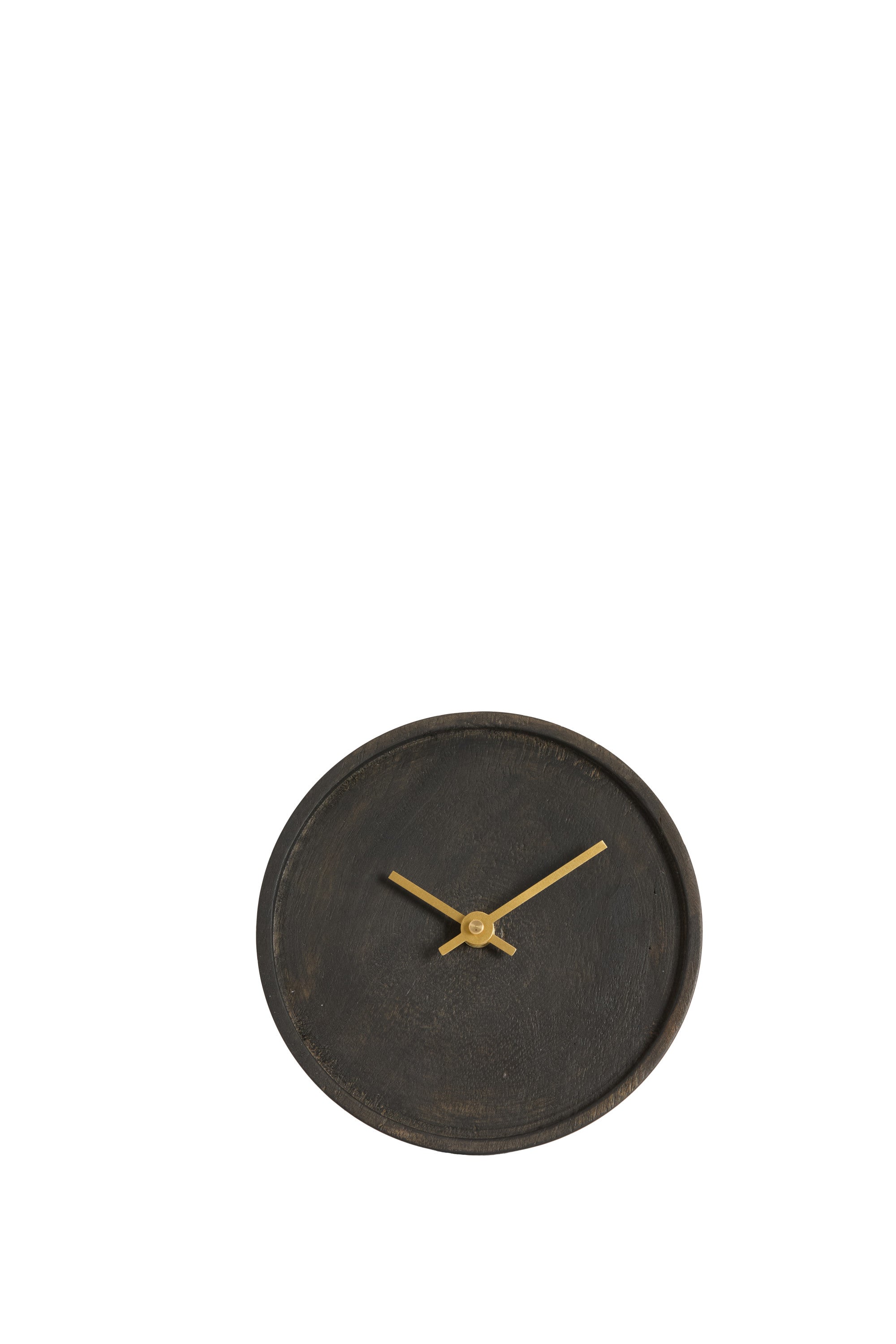 Veti Dark Brown Mango Wood & Gold Table Clock 15cm
