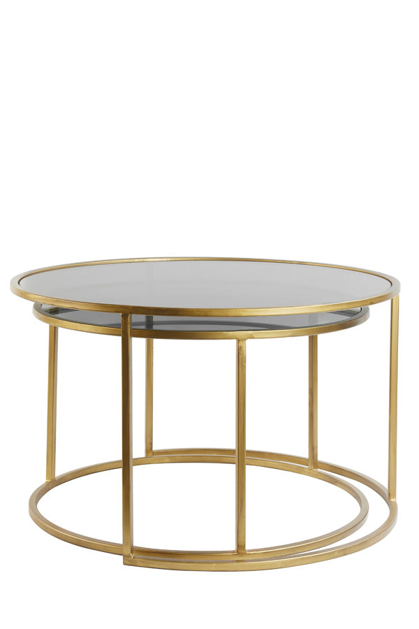 Duarte Set of 2 Smoked Gold Glass Round Coffee Tables Nest
