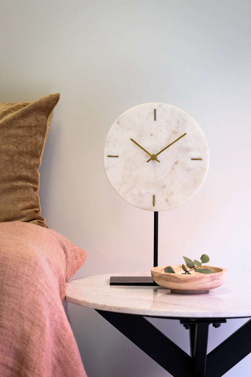 Moreno White Marble Table Clock