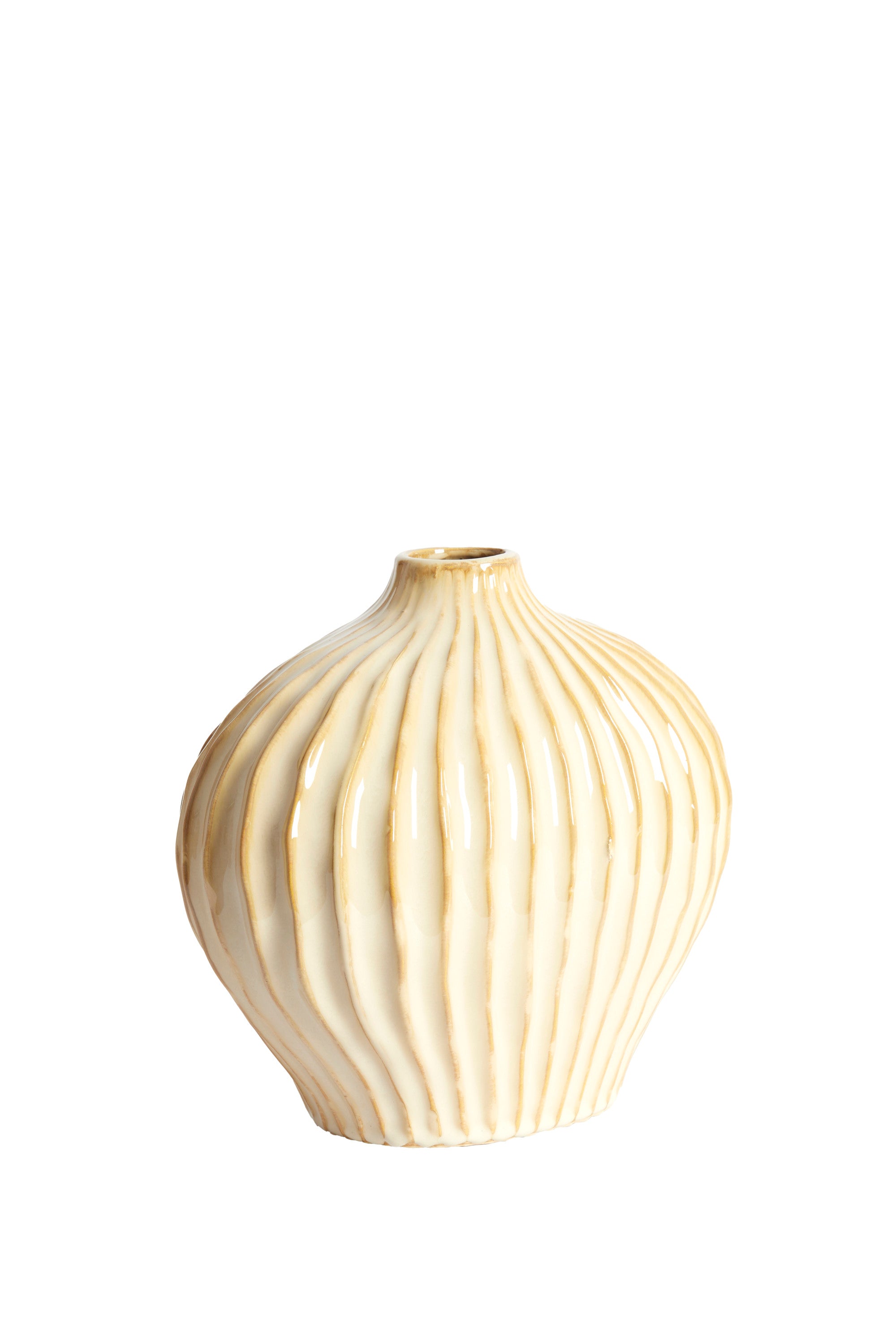 Lorito Sand/Beige Ribbed Ceramic Vase 25cm