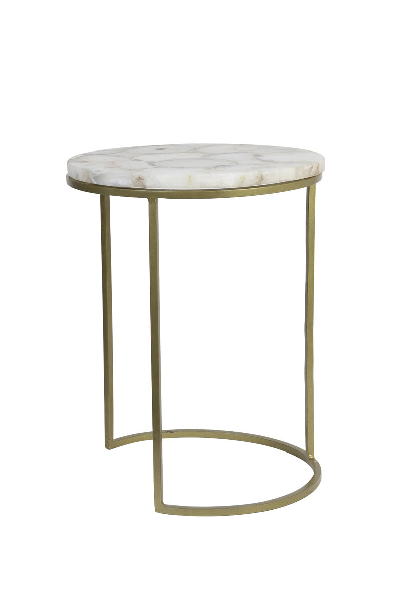 Axat Set of 2 White Agate & Antique Bronze Round Side Tables Nest