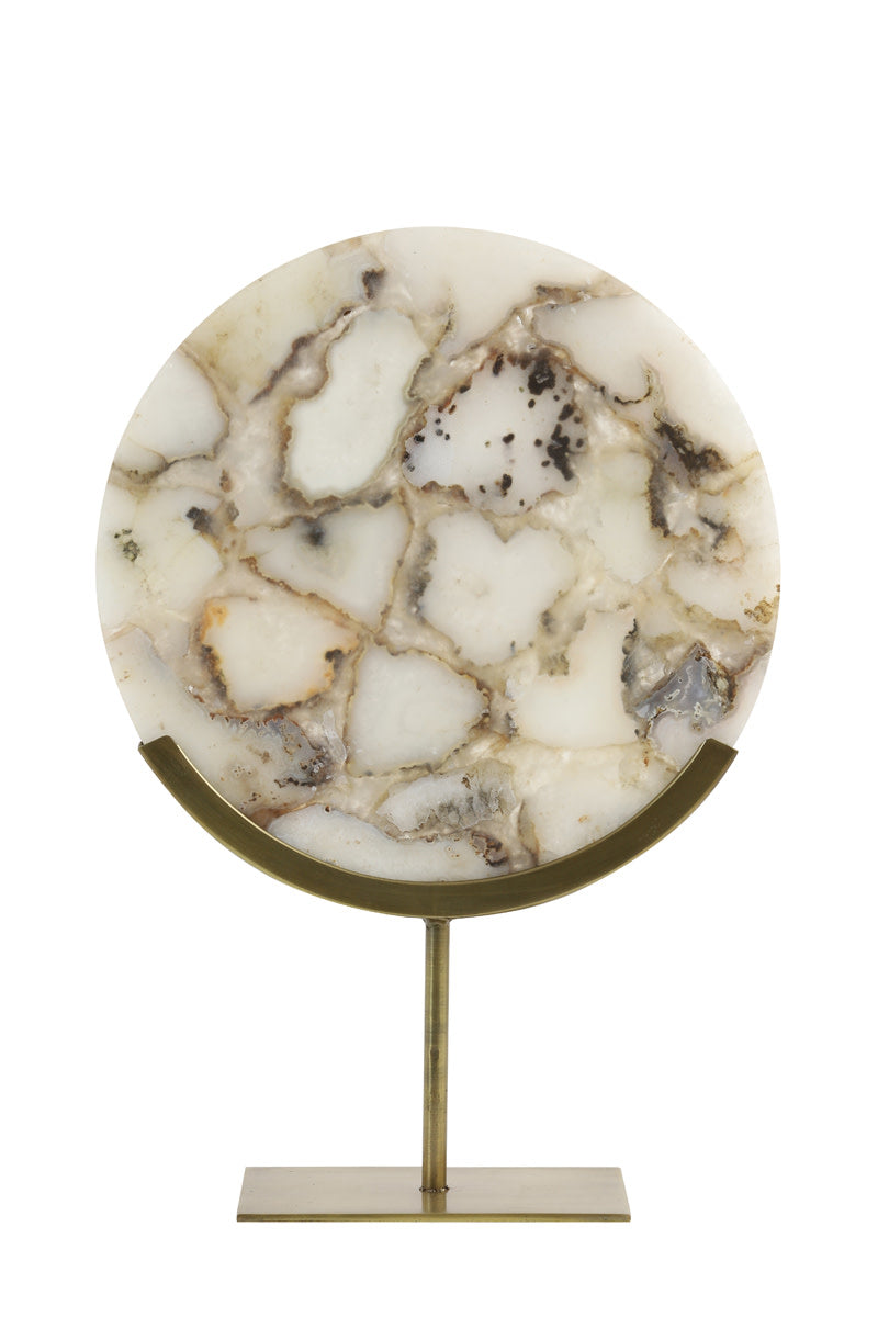 Gouya White Agate & Antique Bronze Ornament on Stand 50cm