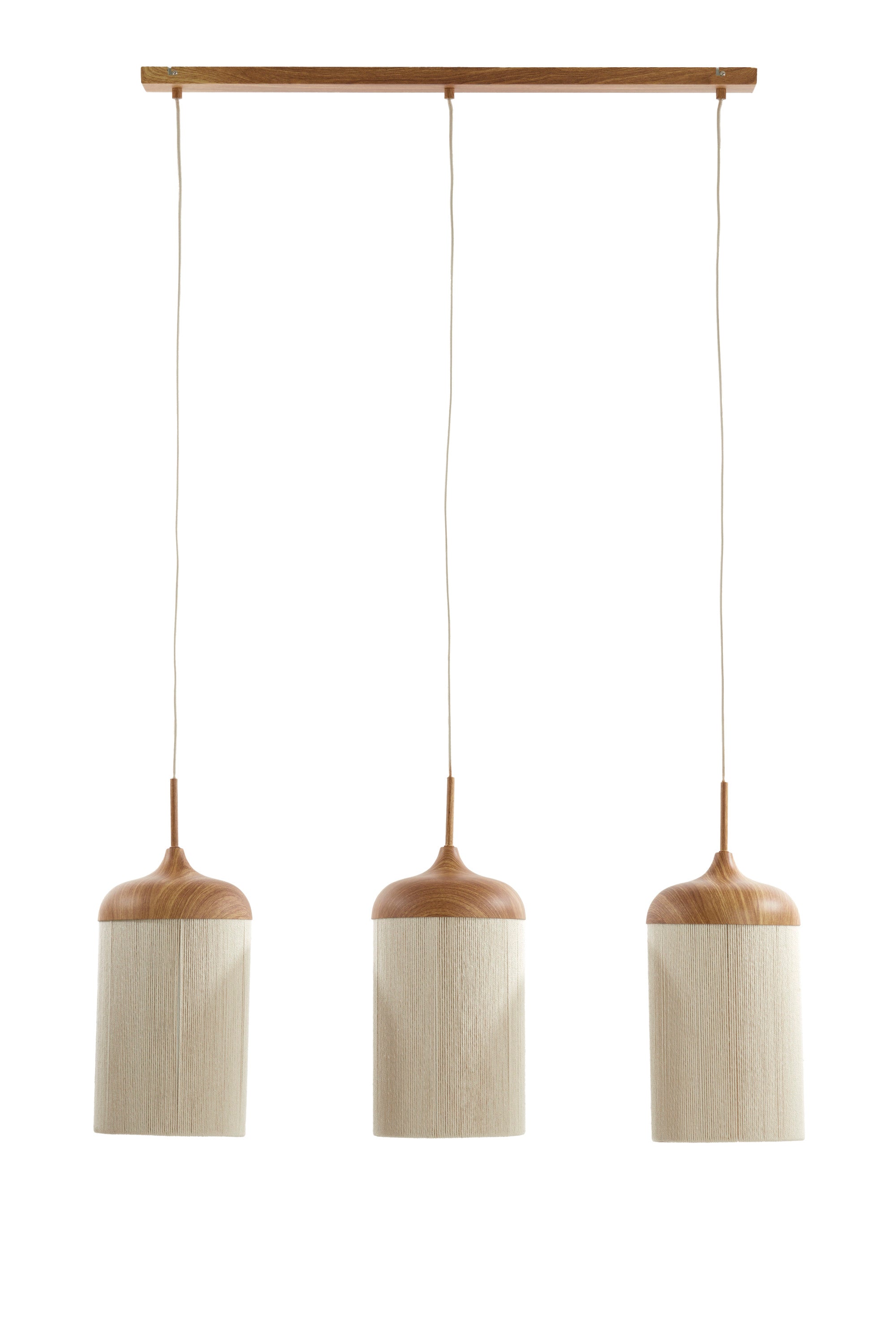 Dania Natural Wood Effect & Cream Rope 3 Light Pendant Light 90cm