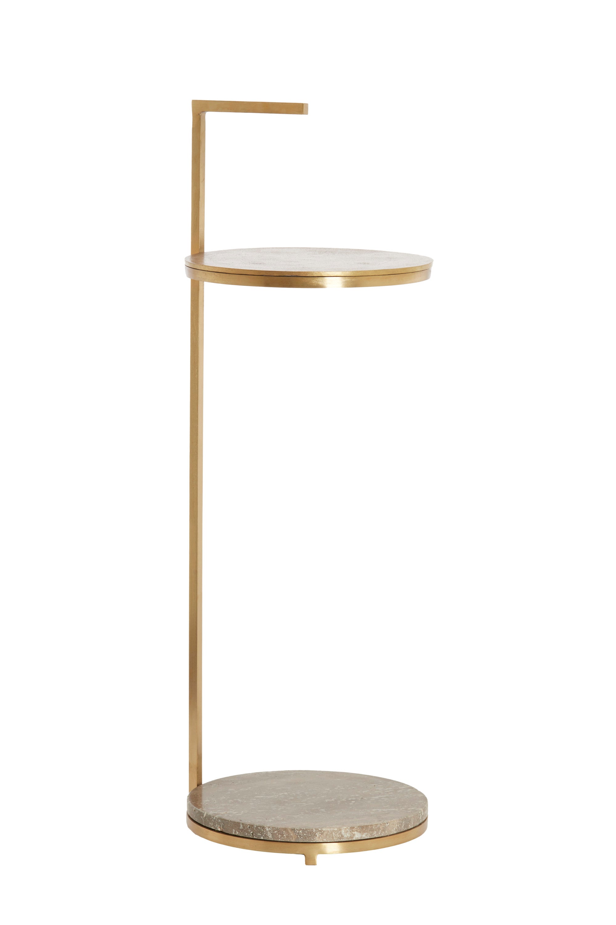 Leda Brown Travertine & Antique Bronze Round Side Table