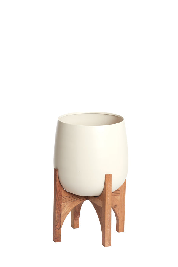 Karuna Wood & Matt Cream Decorative Planter on Stand 50cm