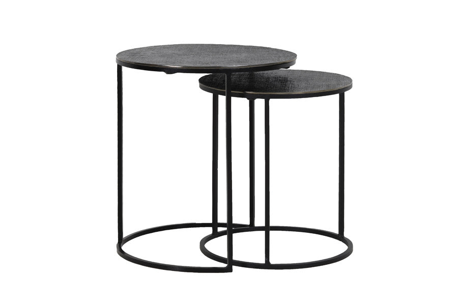 Rengo Set of 2 Textured Black Nickel Metal Round Side Tables Nest