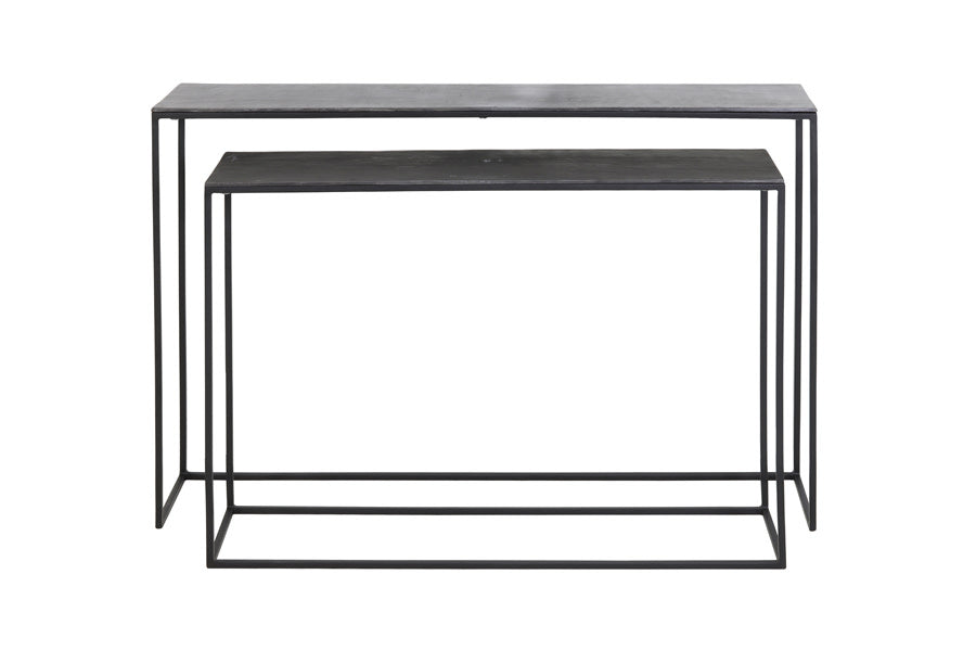 Boca Set of 2 Raw Lead Antique Matt Black Metal Console Tables