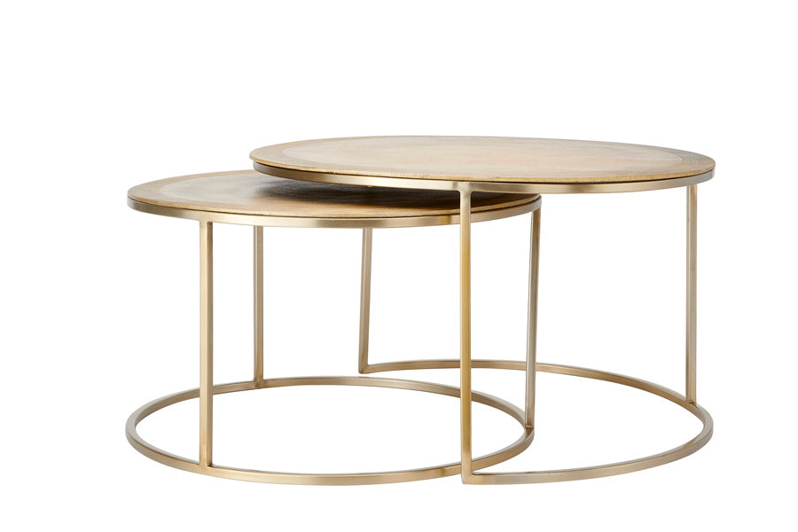 Talca Set of 2 Light Gold Metal Round Coffee Tables Nest