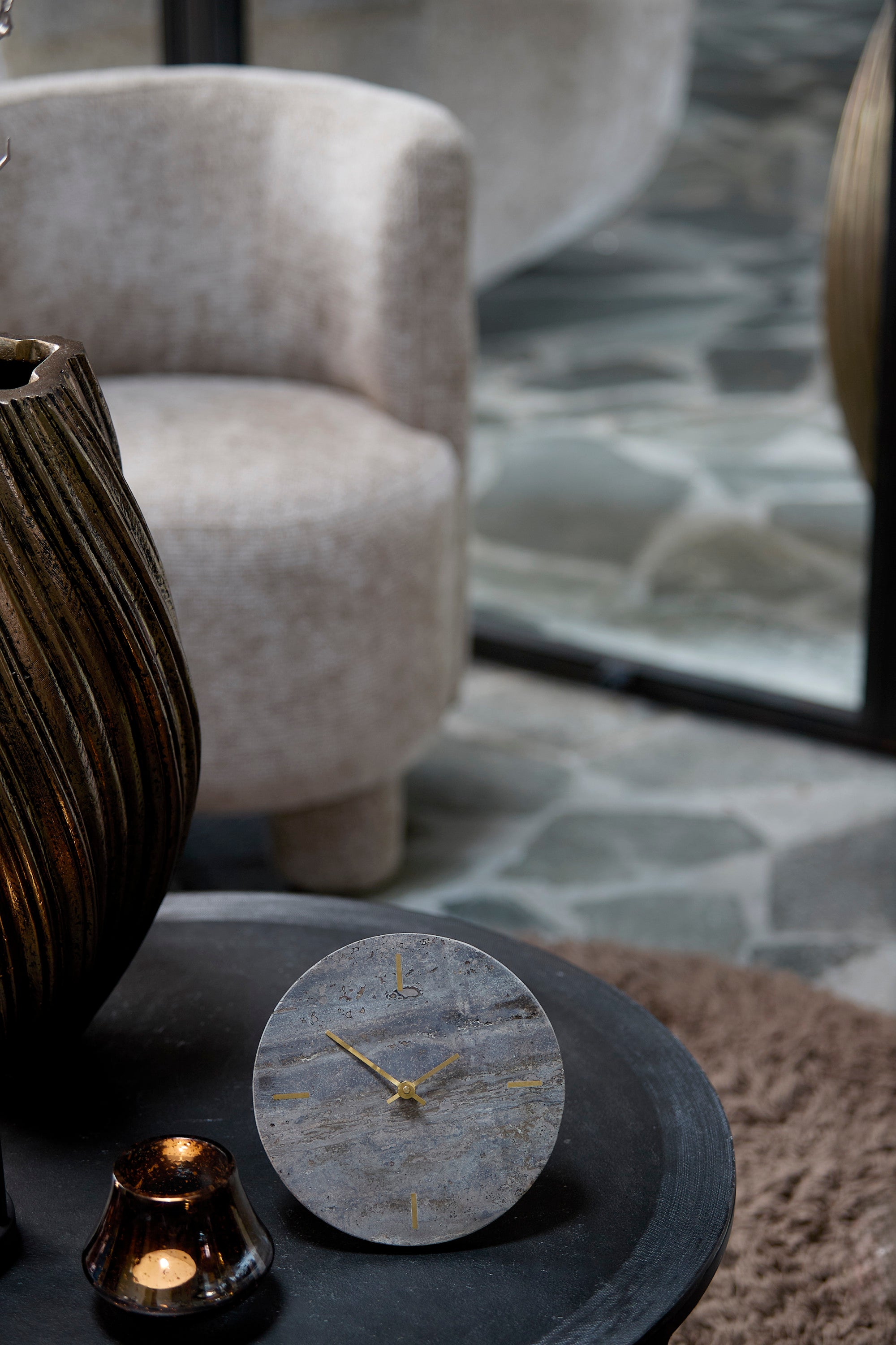 Jenay Brown Travertine Table Clock 15cm