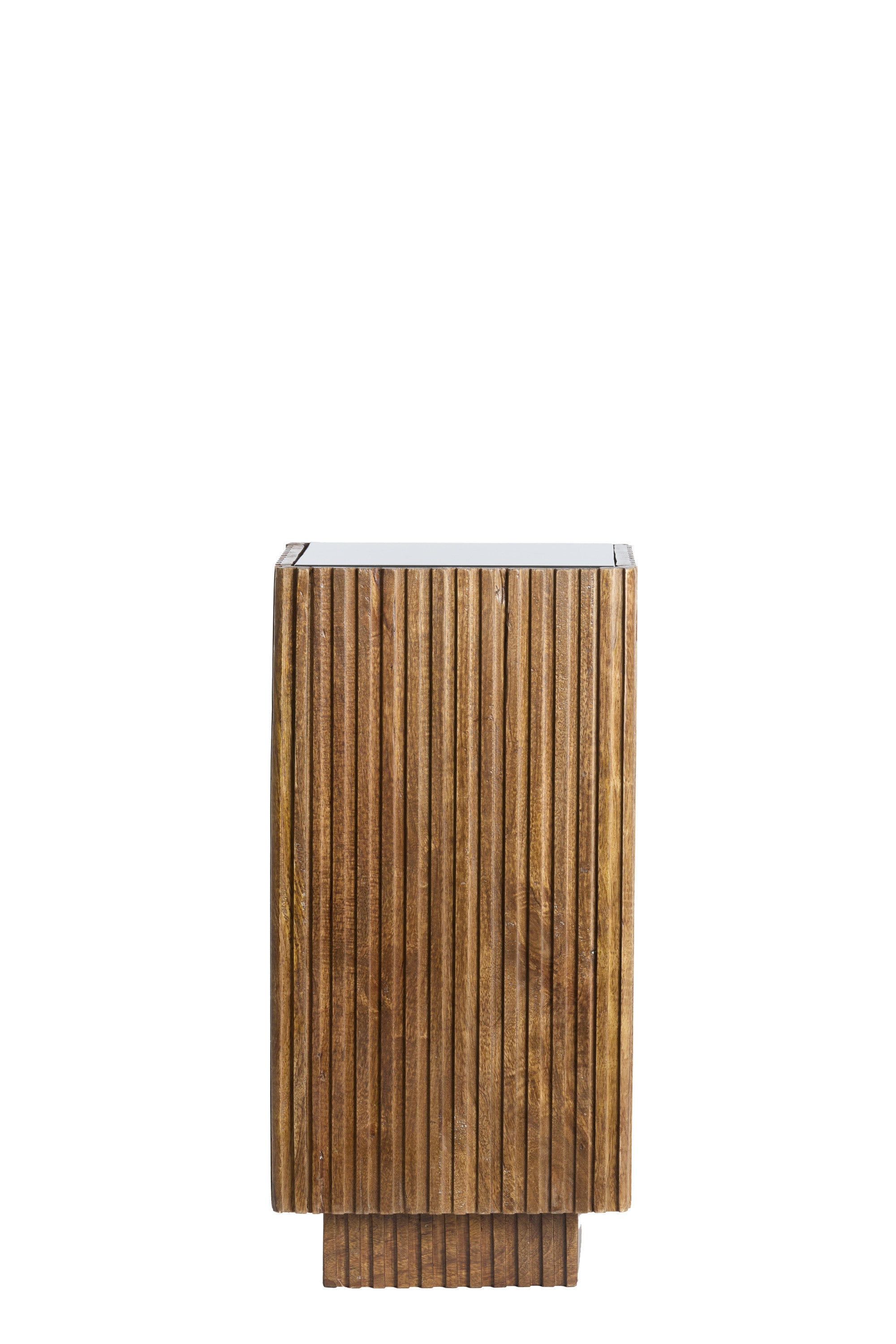 Gatura Dark Brown Wood & Glass Plinth Side Table 60cm