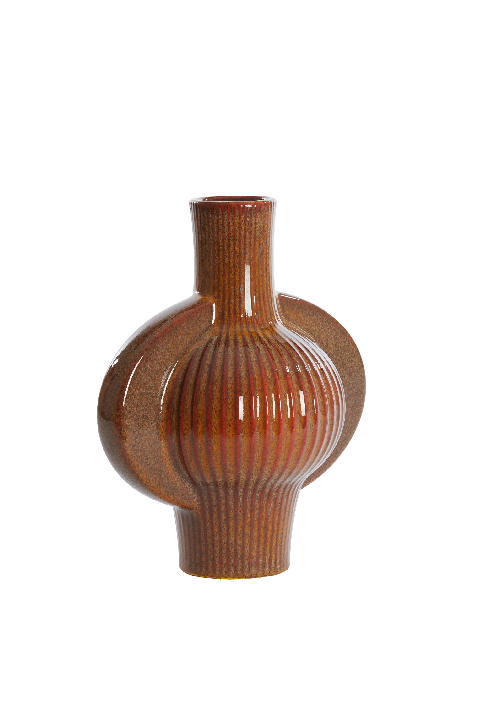 Melnik Cognac Brown Ribbed Ceramic Vase 31cm