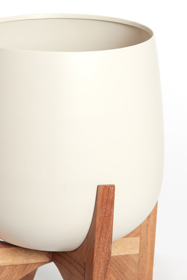 Karuna Wood & Matt Cream Decorative Planter on Stand 50cm