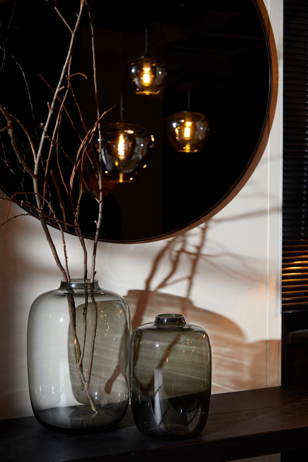 Espejo Smoked Glass & Black Round Wall Mirror 116cm