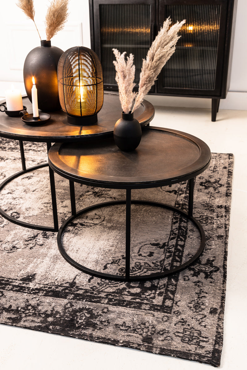Talca Set of 2 Lead Antique Deep Edge Metal Round Coffee Tables Nest