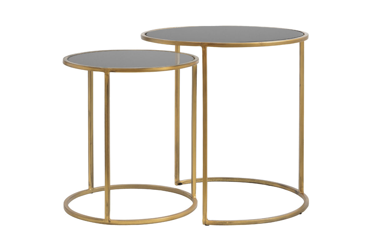 Duarte Set of 2 Smoked Gold Glass Round Side Tables Nest