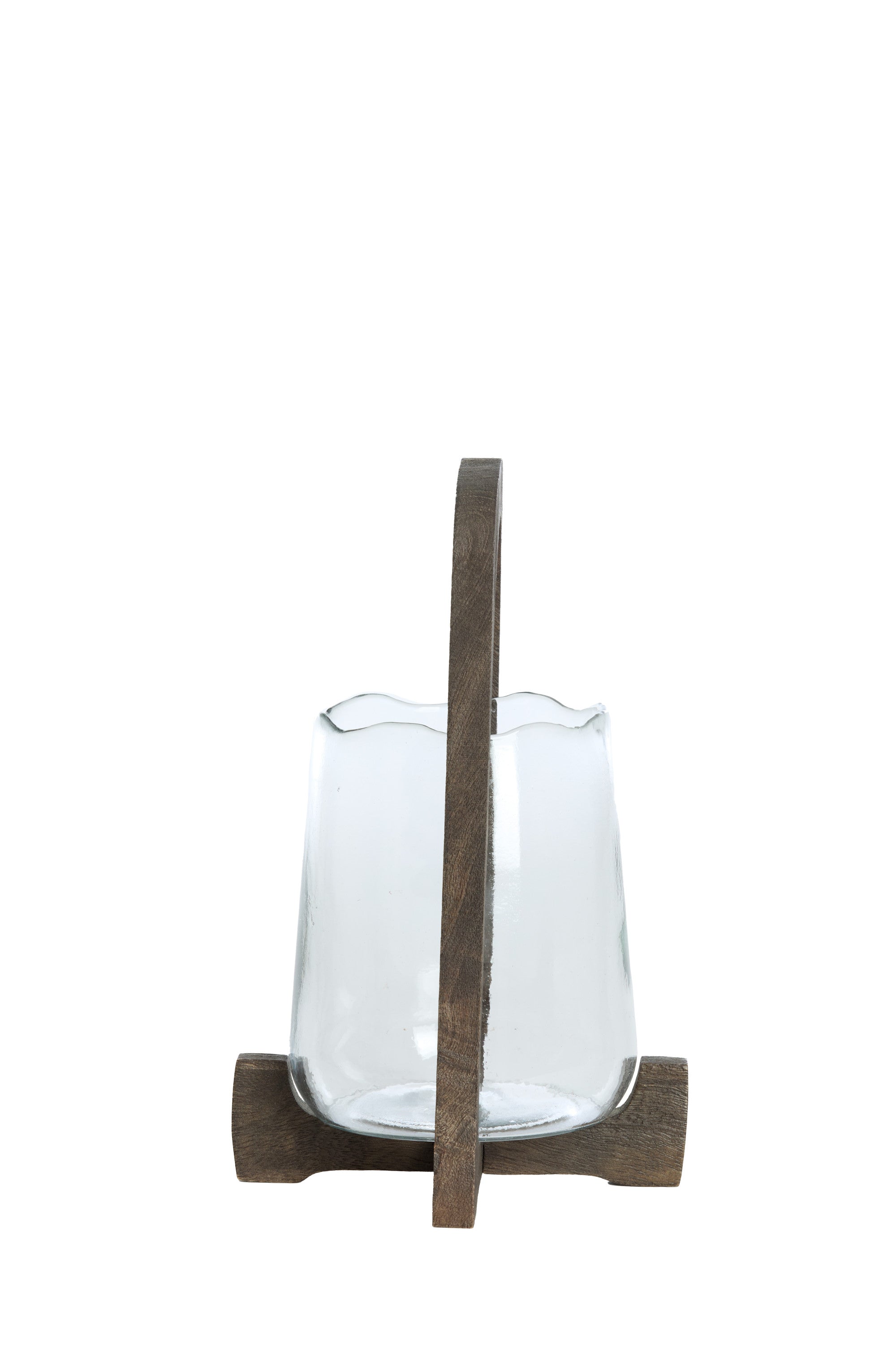 Anosy Clear Glass & Matt Dark Brown Wood Hurricane Candle Holder 35cm