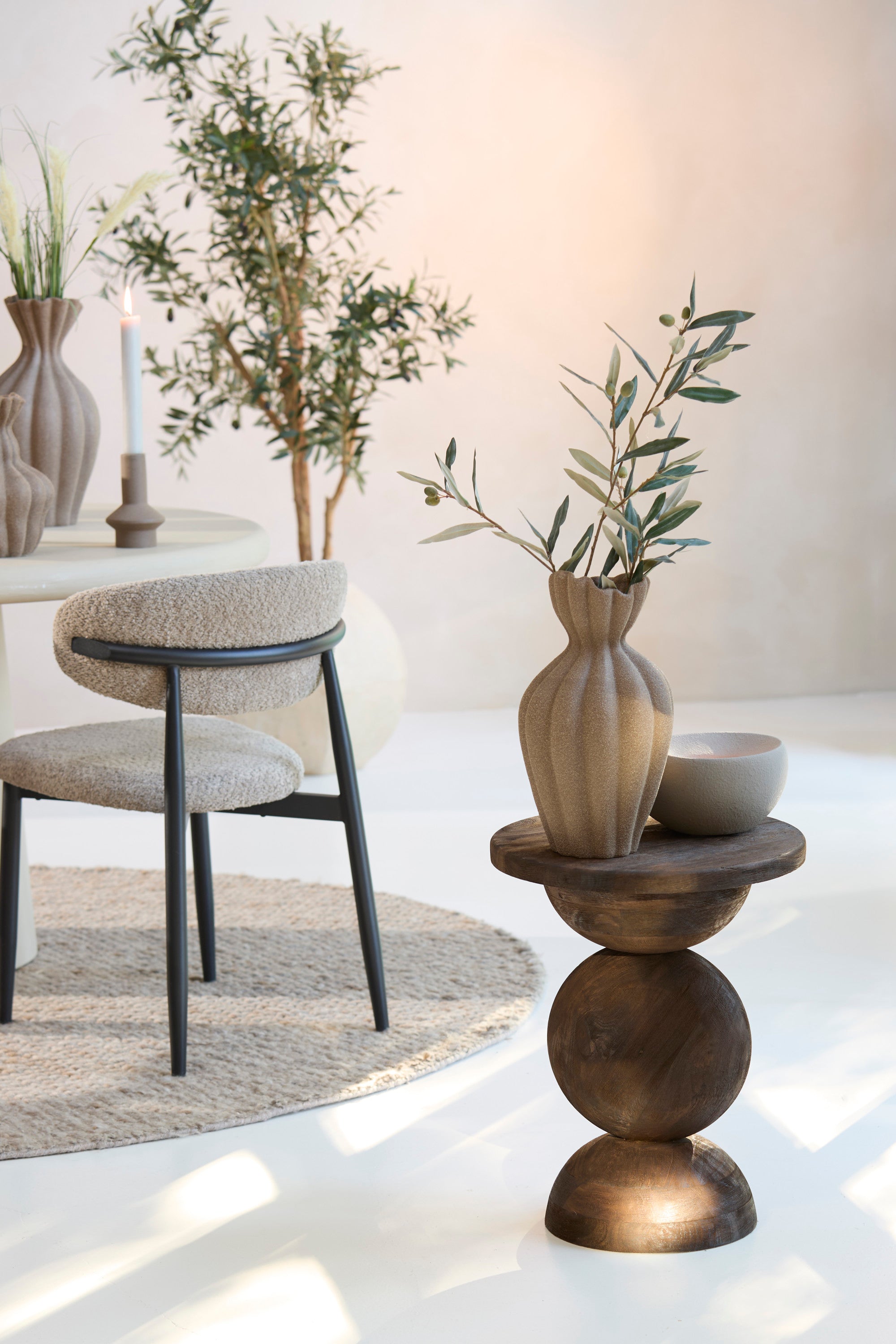 Mirto Matt Dark Brown Wood Round Side Table