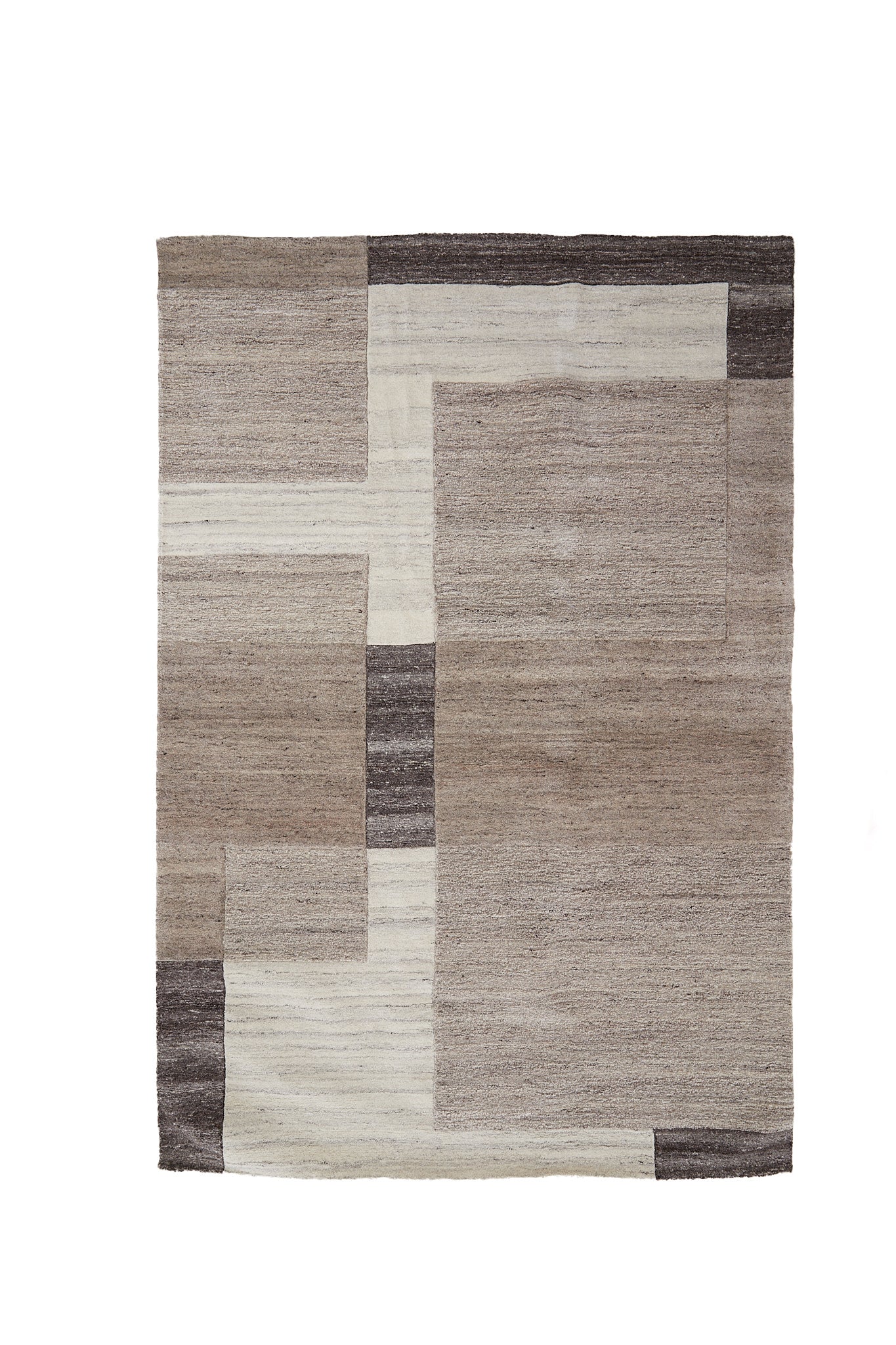 Almao Beige & Dark Brown Wool Rectangular Rug 300x200cm
