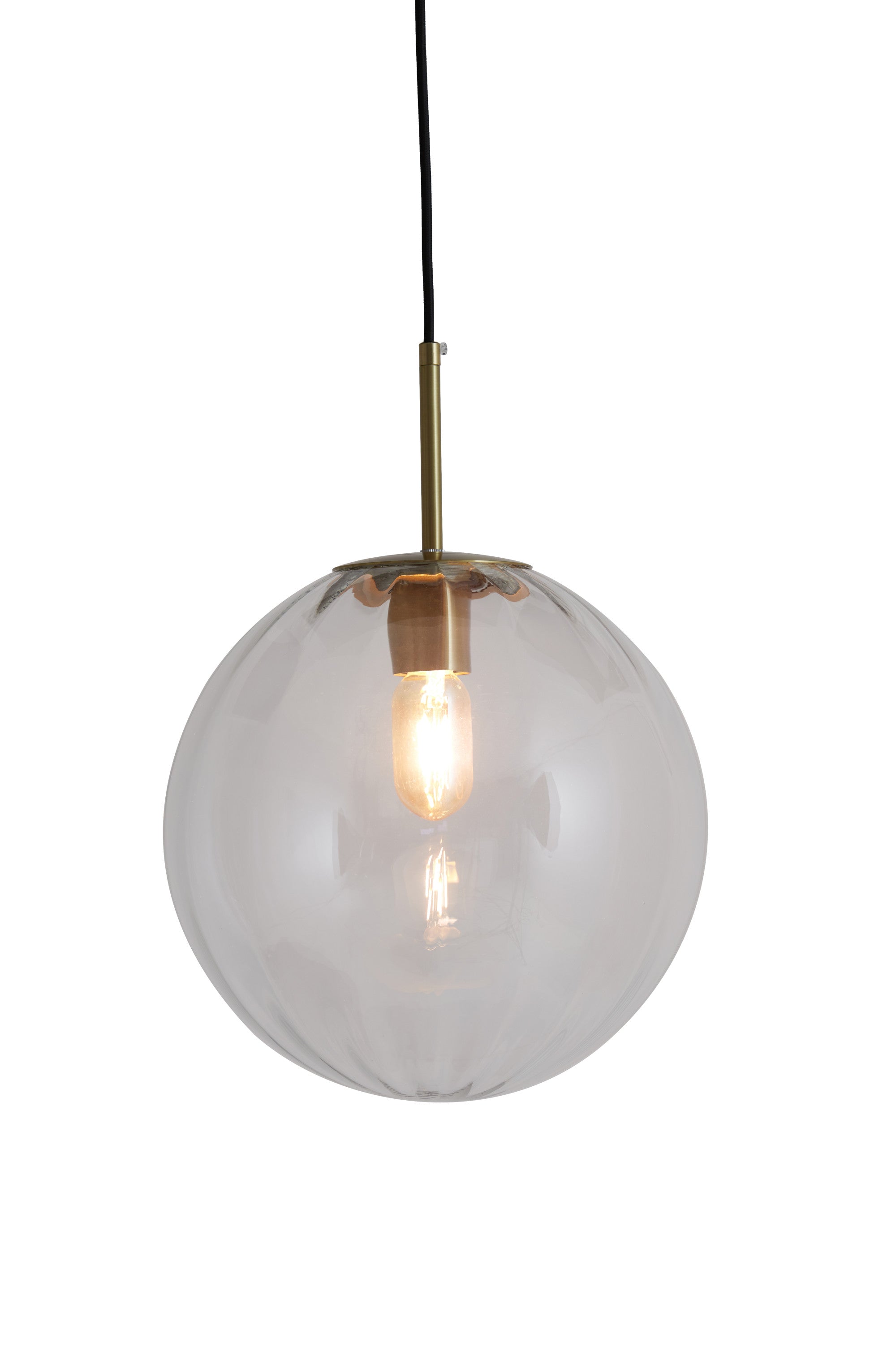Magdala Light Grey Glass & Gold Pendant Light 30cm