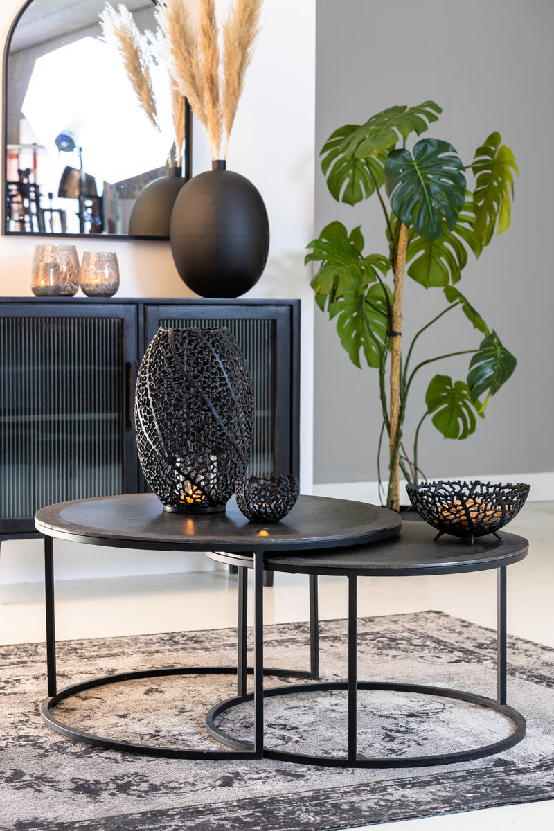Talca Set of 2 Lead Antique Edge Metal Round Coffee Tables Nest