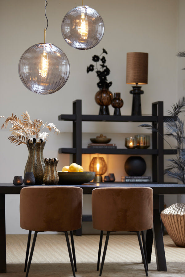 Magdala Light Grey Glass & Gold Pendant Light 40cm