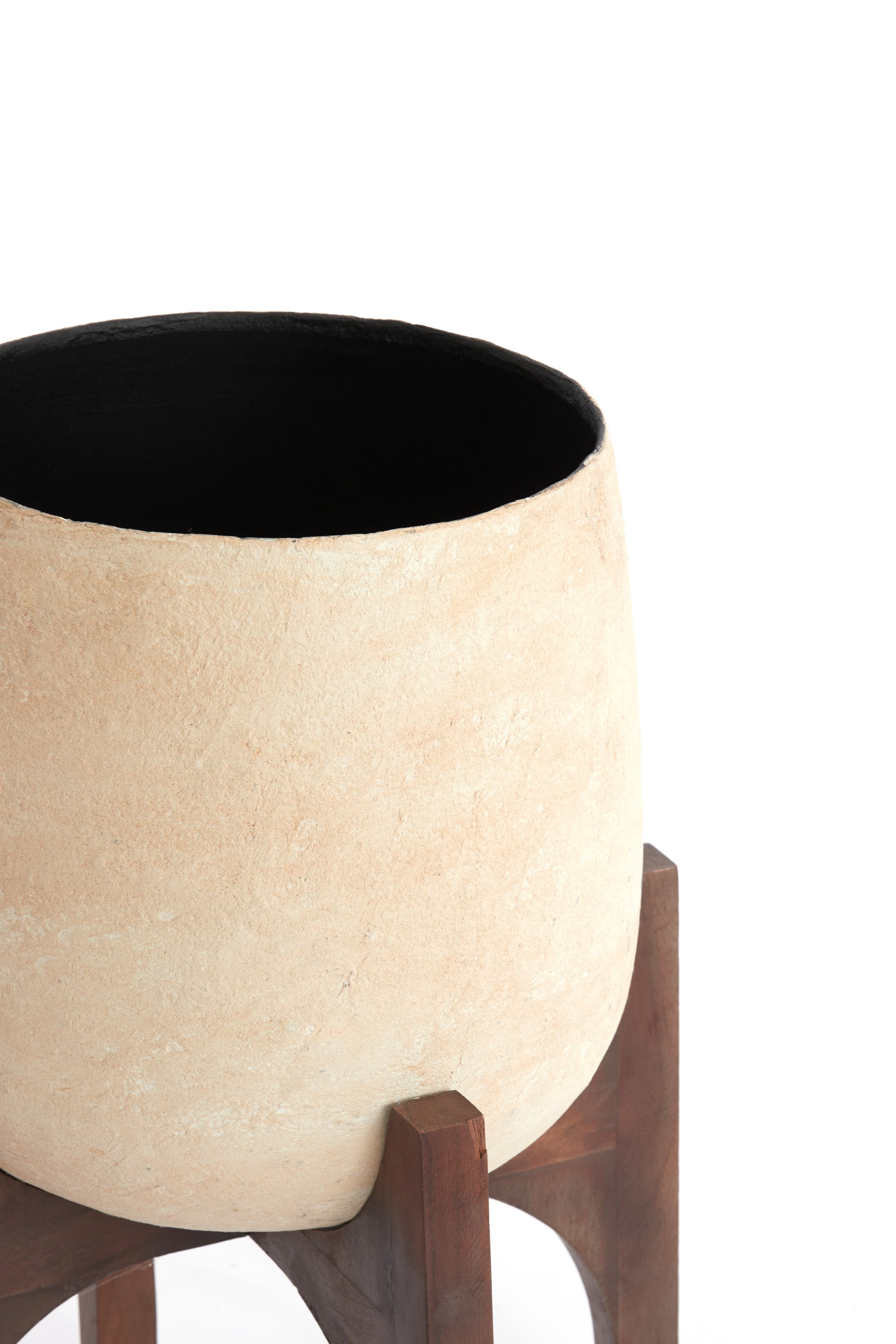 Karuna Wood & Beige Papier Mâché Decorative Planter on Stand 50cm