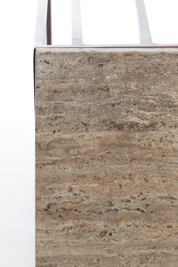Roshan Brown Travertine Rectangular Side Table