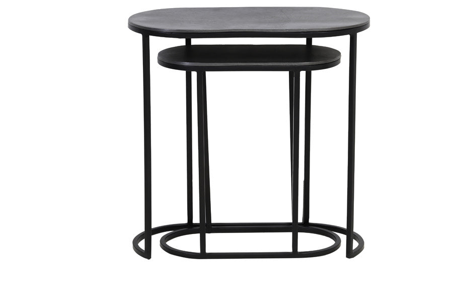 Bocov Set of 2 Antique Lead/Black Metal Oval Side Tables Nest