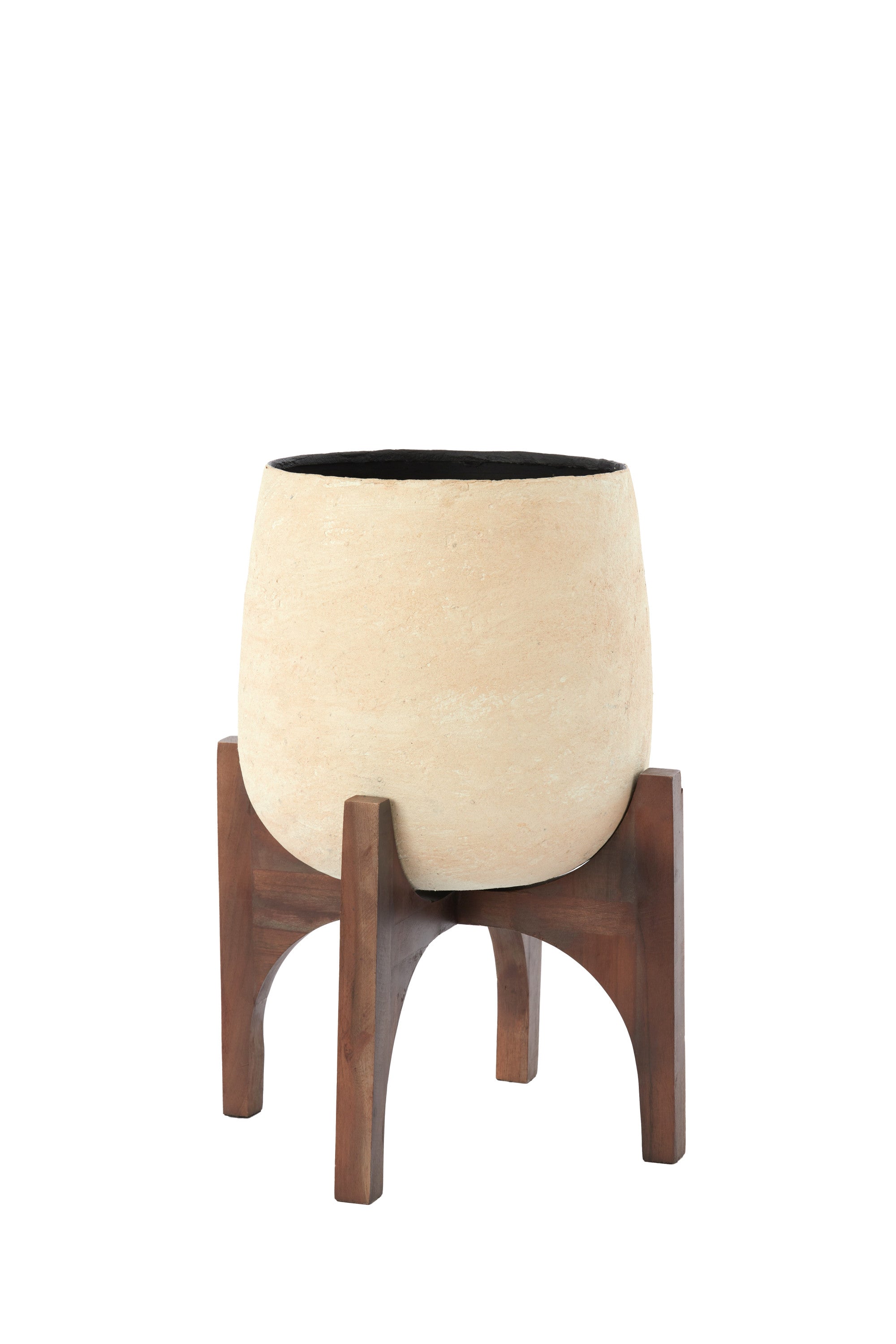 Karuna Wood & Beige Papier Mâché Decorative Planter on Stand 50cm