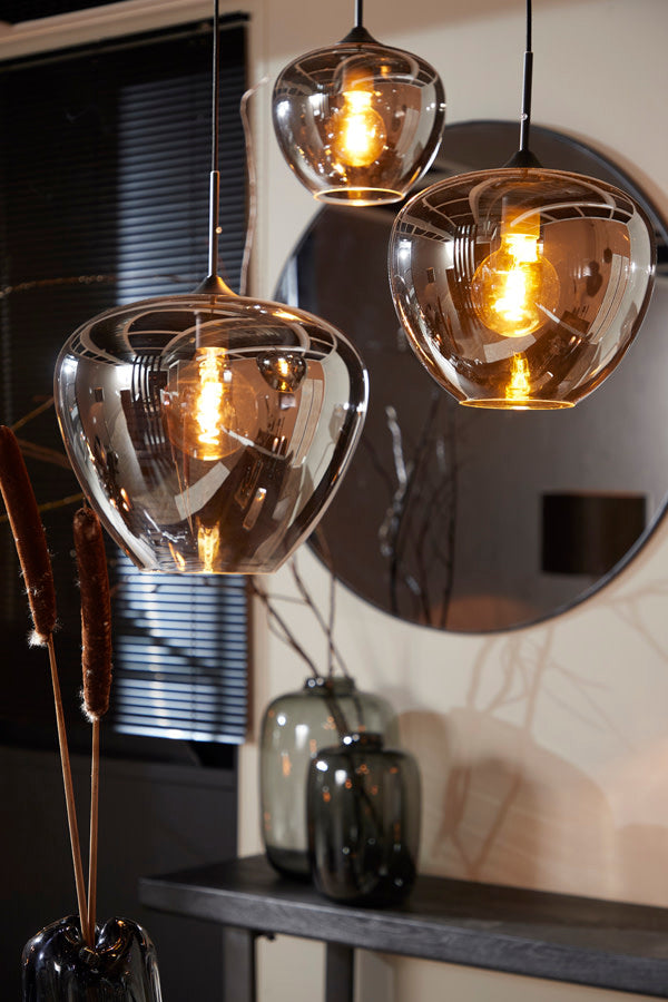 Mayson Smoked Glass & Matt Black Pendant Light 23cm
