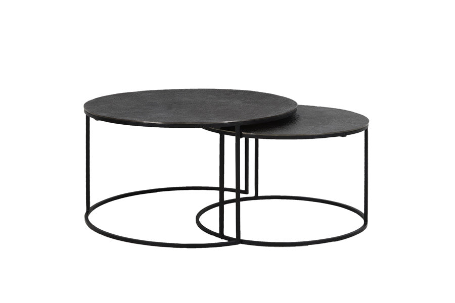 Rengo Set of 2 Textured Black Nickel Metal Round Coffee Tables Nest