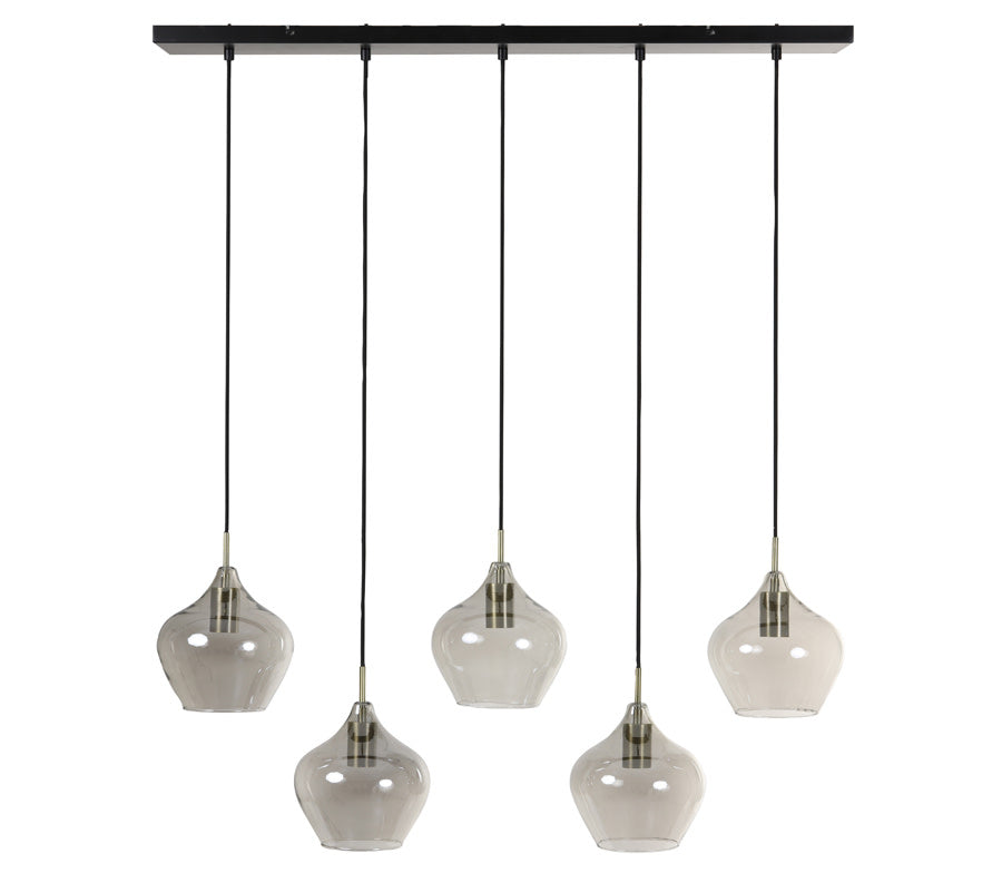 Rakel Antique Bronze & Smoked Glass 5 Light Pendant Light 104cm