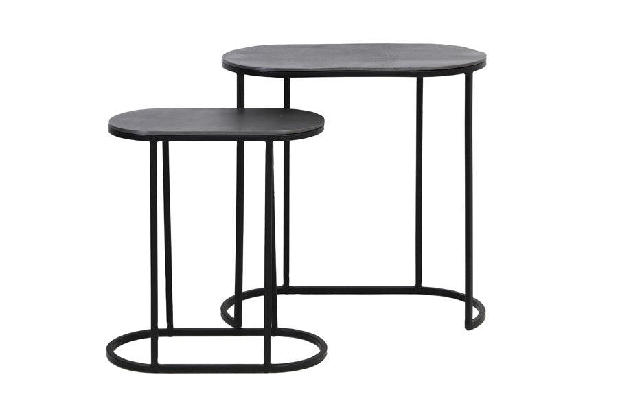 Bocov Set of 2 Antique Lead/Black Metal Oval Side Tables Nest