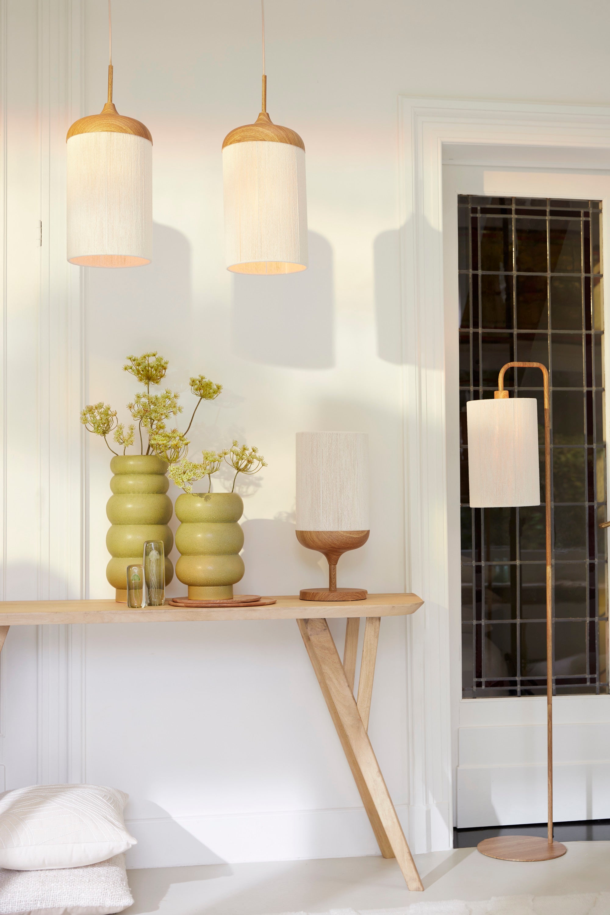 Dania Natural Wood Effect & Cream Rope Table Lamp