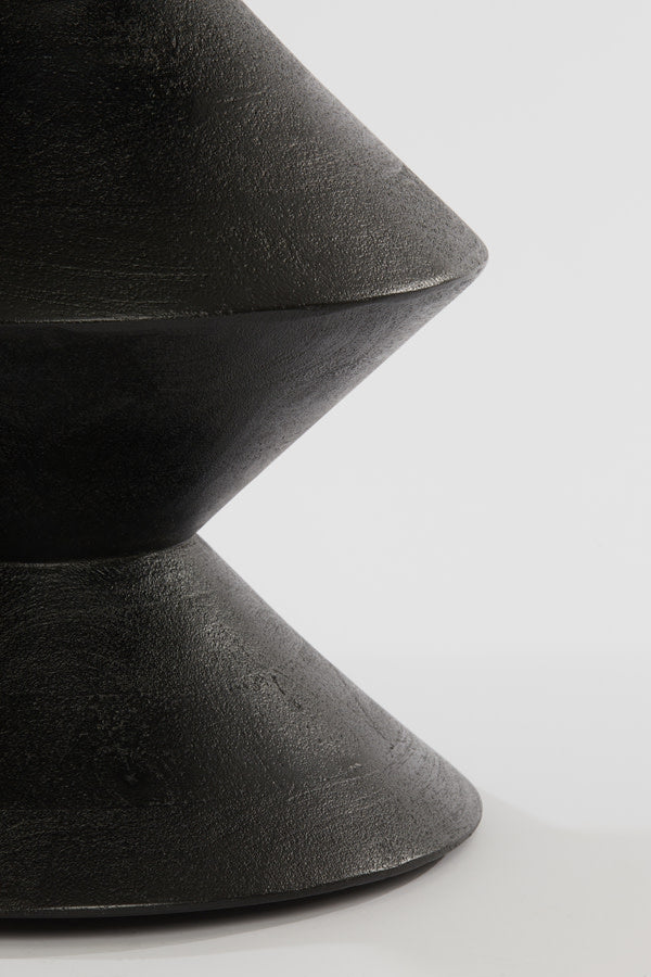 Larus Matt Black Mango Geometric Wood Round Side Table 50cm