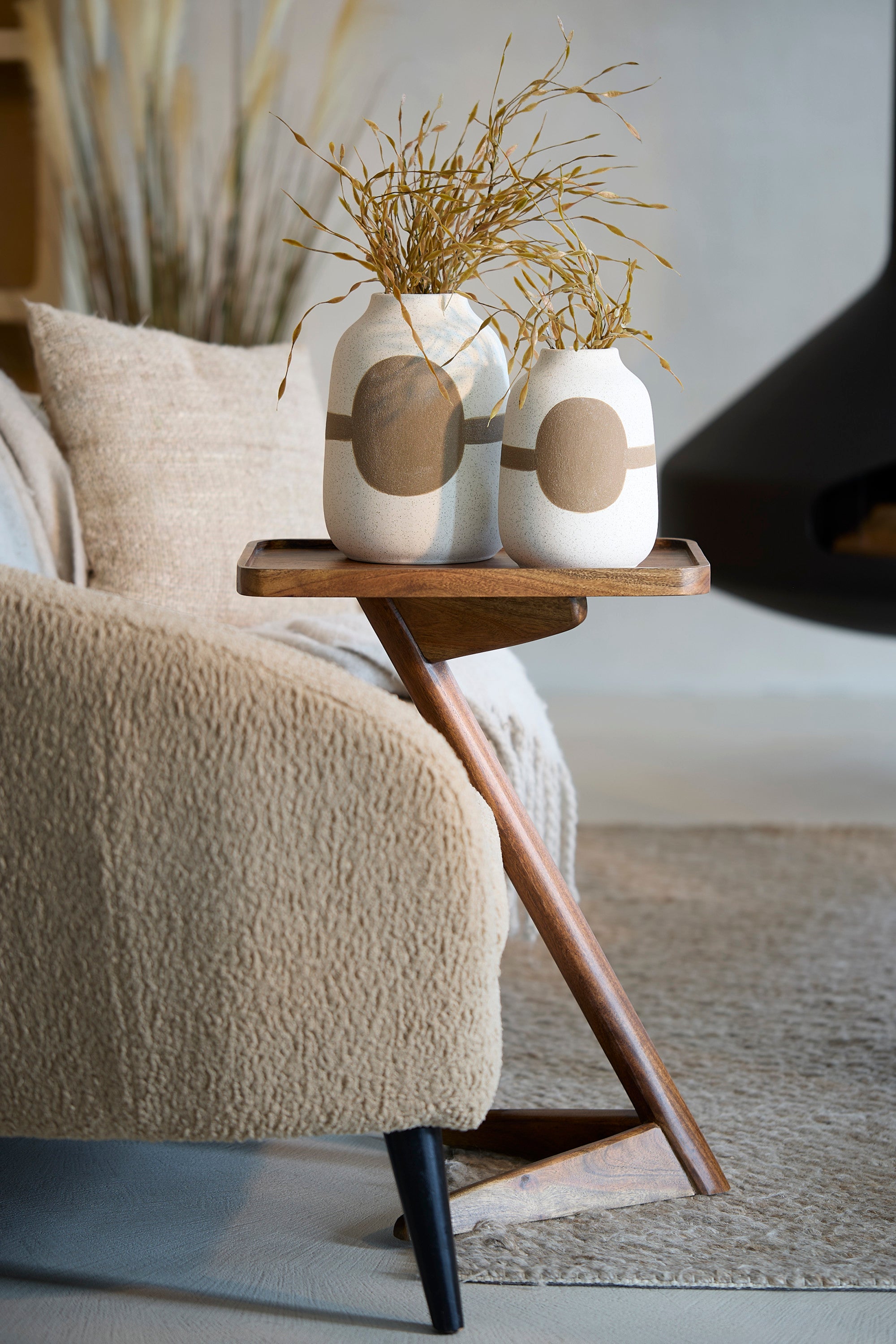 Qiano Brown Acacia Wood Rectangular Side Table