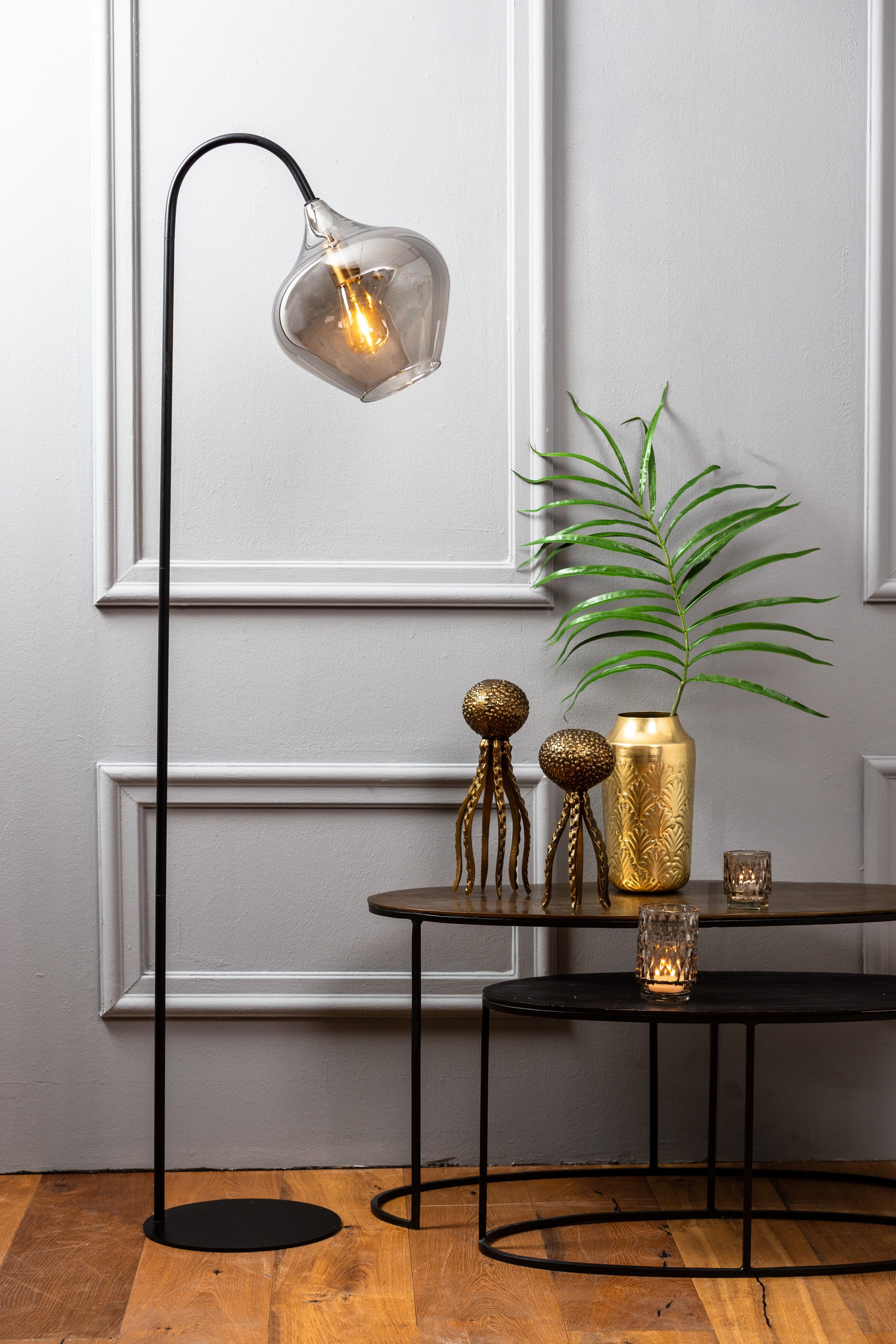 Rakel Matt Black & Smoked Glass Floor Lamp
