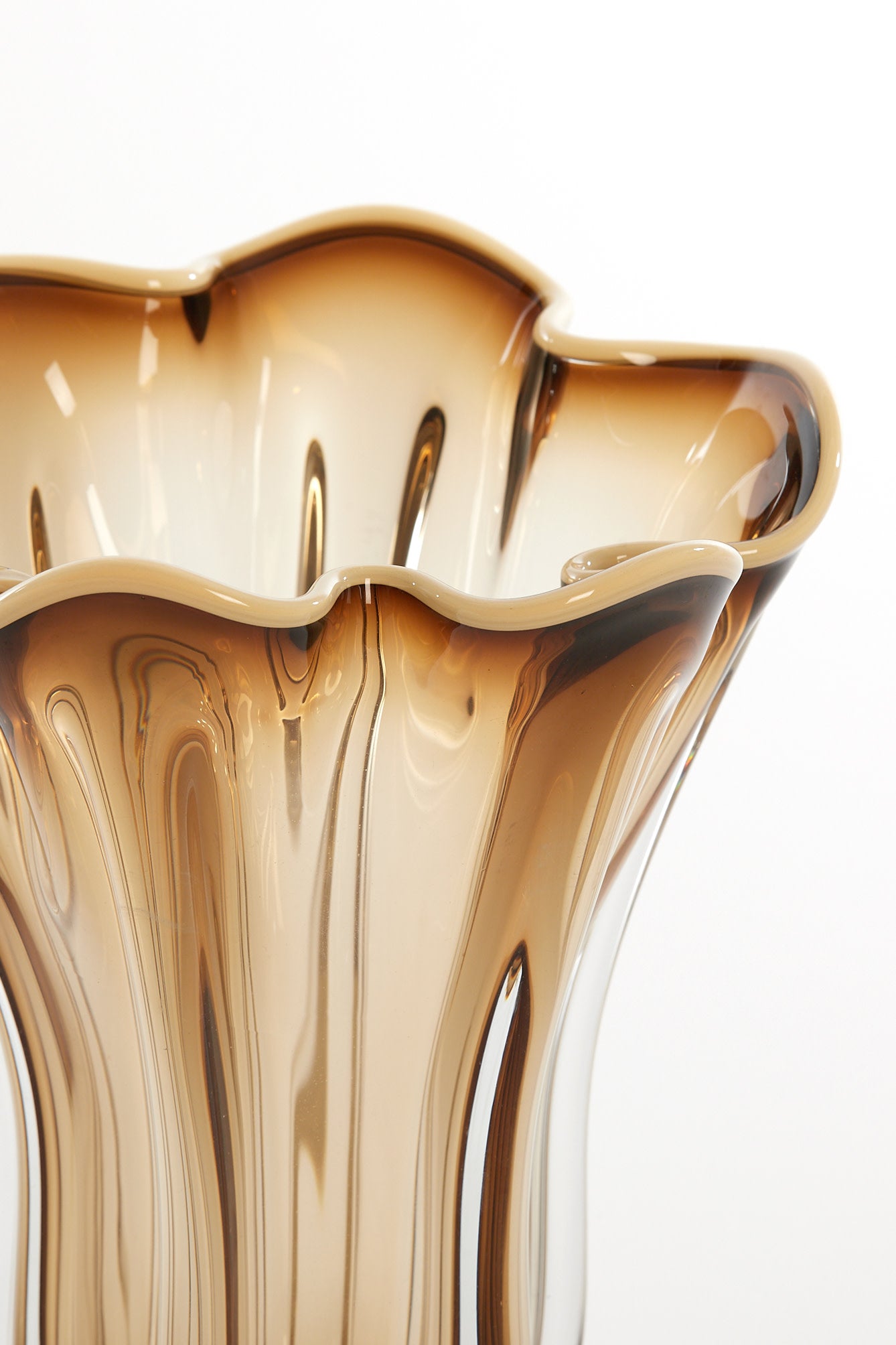 Kazuno Clear Brown/Grey/Cream Glass Vase 27cm