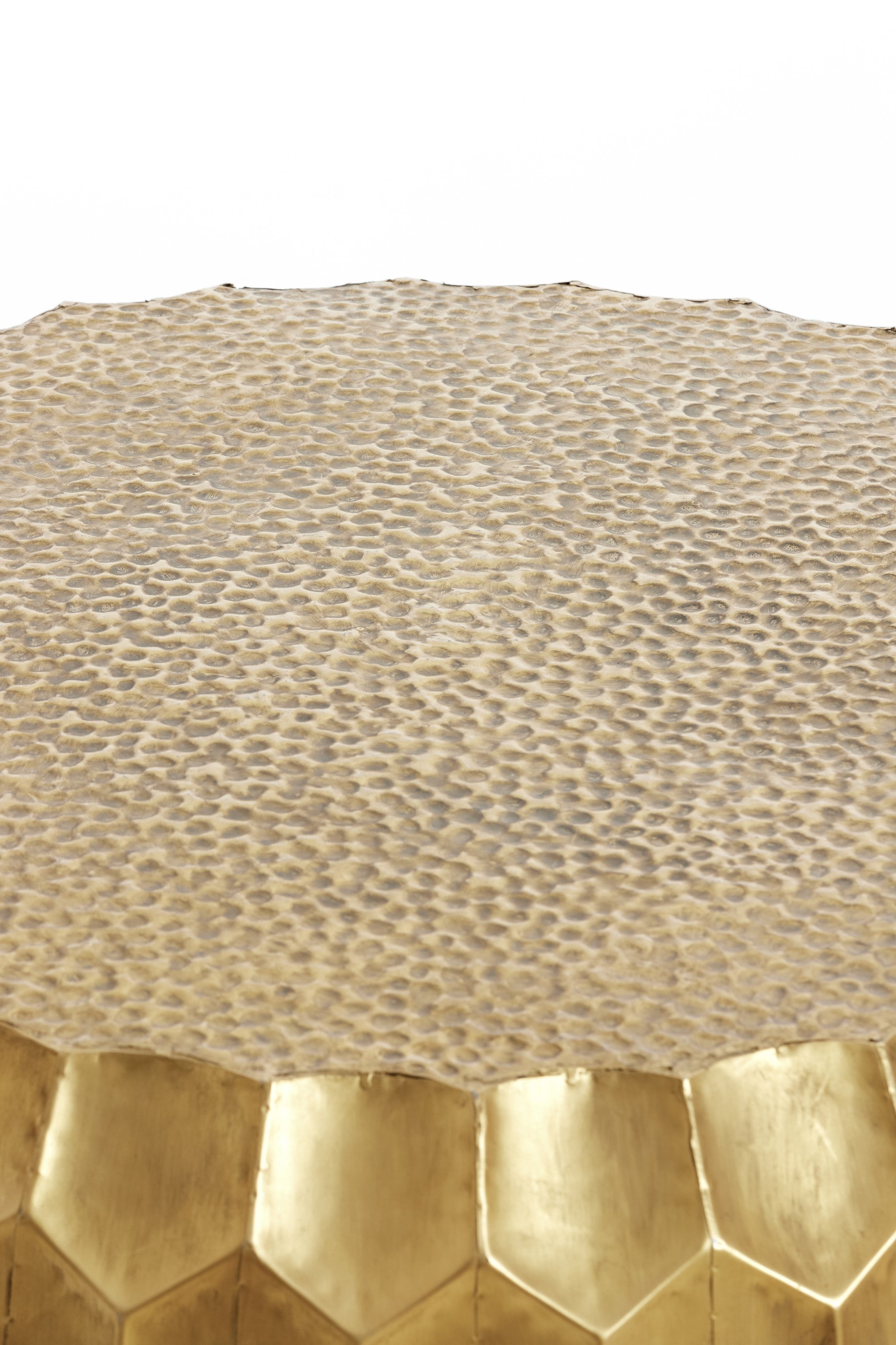 Kalan Antique Gold Geometric Metal Round Coffee Table